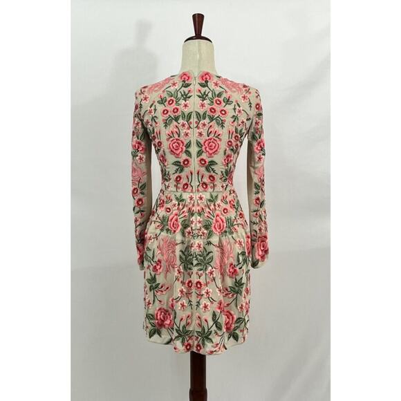 NEEDLE & THREAD Sz 0 US Embroidered Beige Pink Floral Mini Dress - Picture 5 of 10